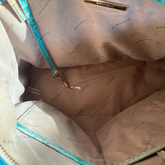 Brahmin Teal to Cream Ombre Croc-Embossed Tote with Dust bag and incert - Picture 7 of 16